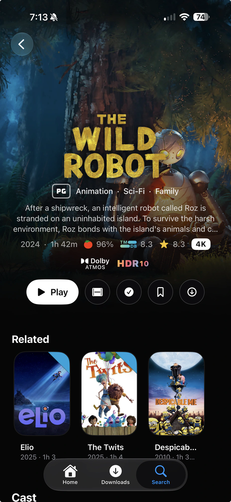 A film detail screen in Plozz on iPhone