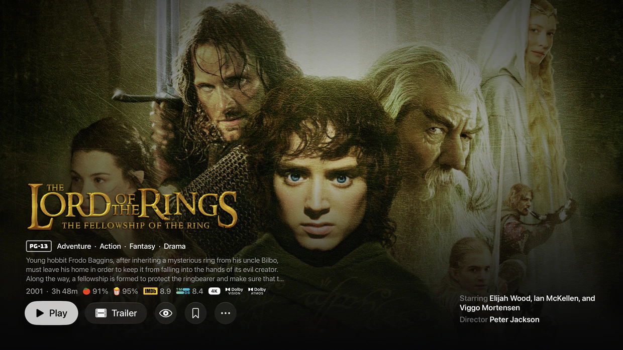 A film detail screen on Apple TV