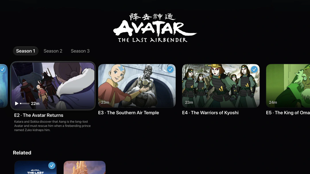 Season and episode picker on Apple TV