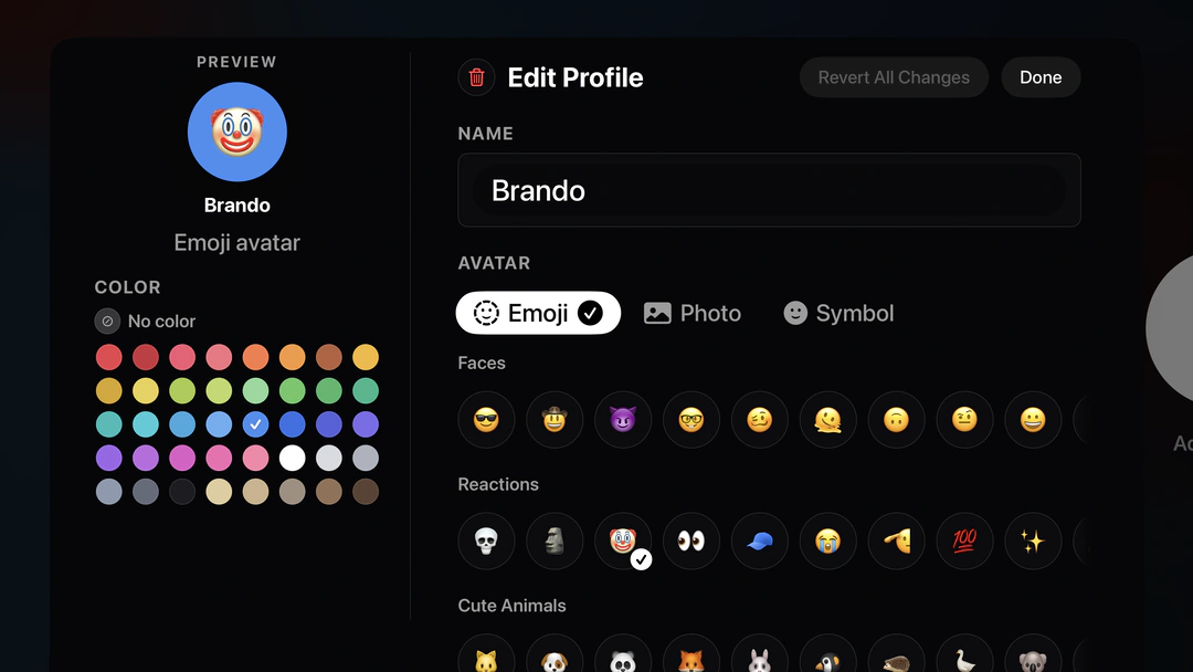 Editing a profile on Apple TV
